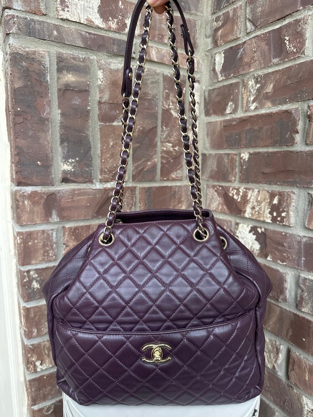 Chanel Drawstring CC Lock Medium Bucket Bag Quilted Lambskin 79898